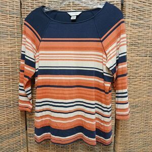 Christopher  & Banks Size Small Stripe 3/4 Sleeve Tee Shirt Light Weight Soft